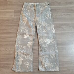 Hollister Low-Rise Baggy Jeans Grey Leaf Camo Print W26 2R Wide Leg Cotton Denim